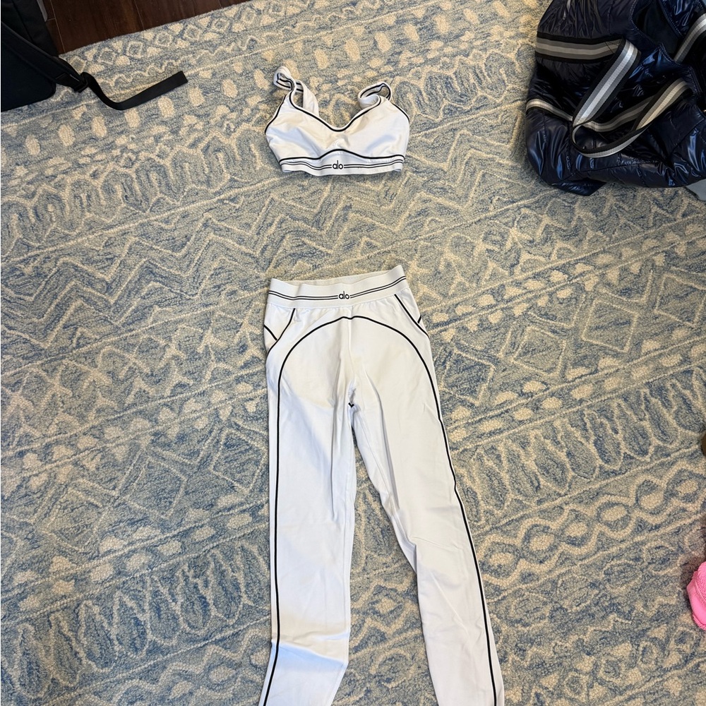 Alo Yoga White and Black Activewear Set